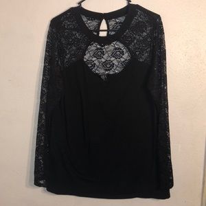 2X Black long sleeve flower lace blouse!!!
